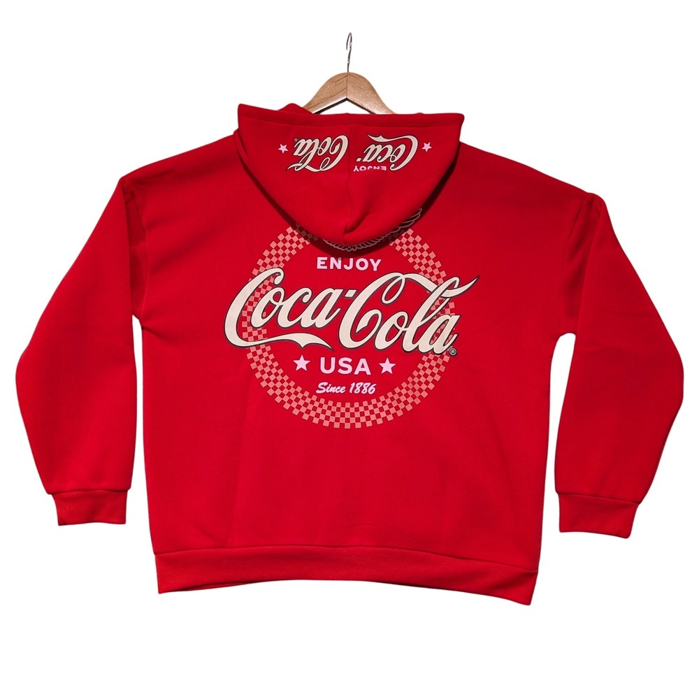 Coca-Cola Red Full Zip Graphic Hoodie USA Since 1886 Winged Logo XL NWT